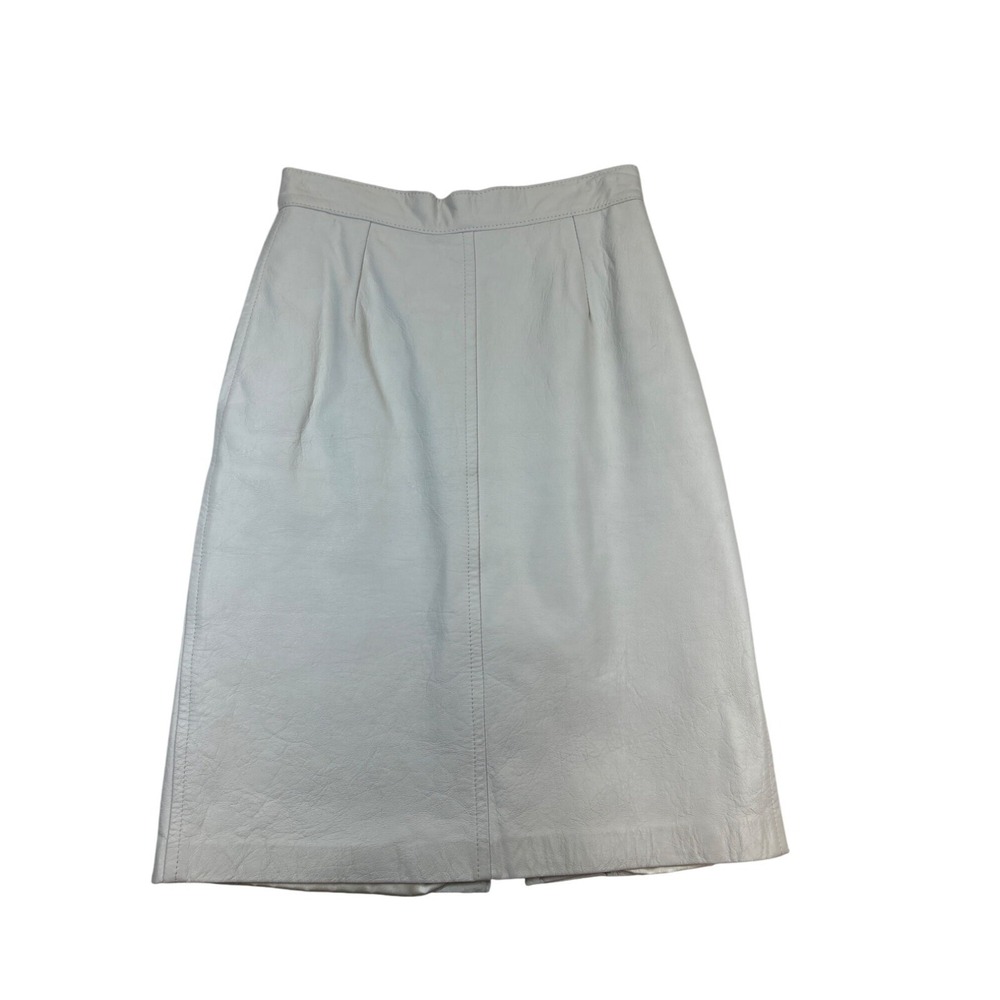 The Leather Factory Skirt Womens 7/8 White Leather Lined Midi Made in USA‎